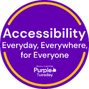 Purple Tuesday logo with text "Accessibility Everyday, Everywhere, for Everyone" and "Purple Tuesday" branding.
