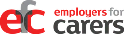 Red and gray "ec" logo next to red text "creating jobs for carers" on a green background.