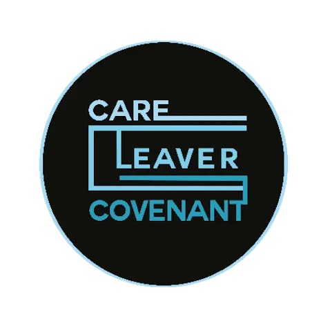 Logo with text "CARE LEAVER COVENANT" in blue against a black circle.