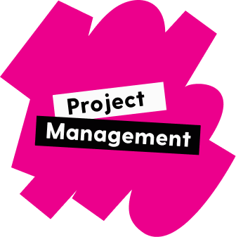 Text reading Project Management layered over a vibrant, abstract magenta brush stroke background.