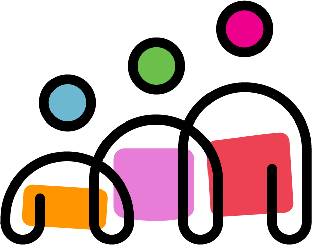 A stylized icon of three people of increasing height representing different age groups.