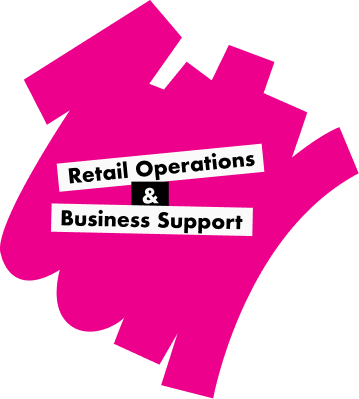 Pink graphic design with the text Retail Operations & Business Support.