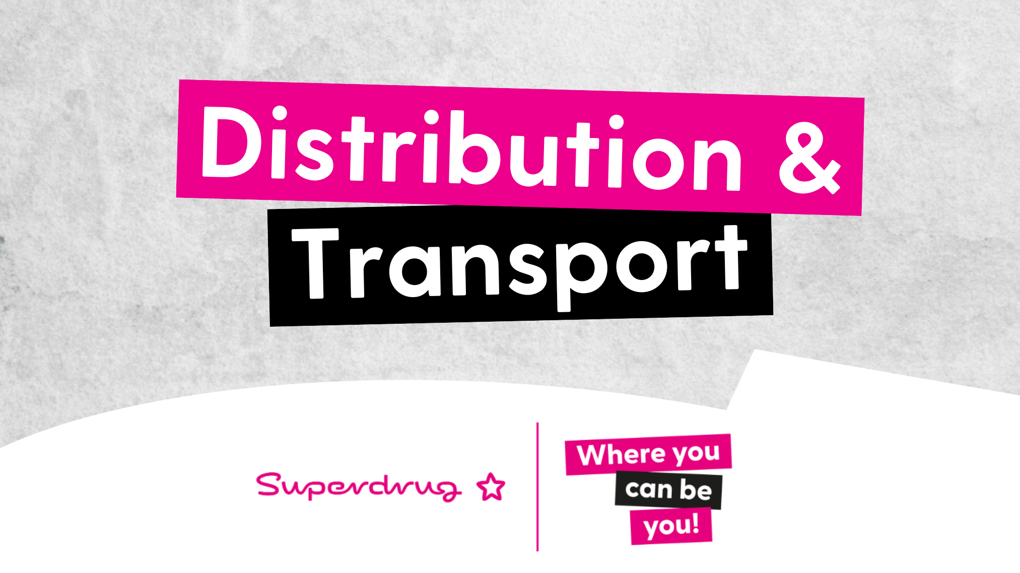 Text graphic titled Distribution & Transport with the Superdrug logo and motto.